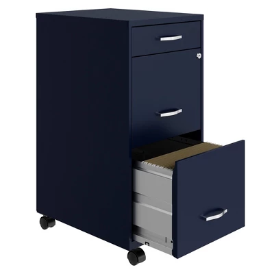 Space Solutions 18 Inch Wide Metal Mobile Organizer File Cabinet For Office Supplies & Hanging File Folders With Pencil Drawer & 3 File Drawers, Navy - Image 3