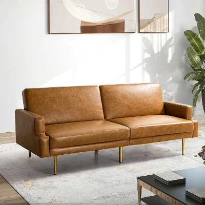 Lanna 76"Wide Vegan Leather Modern Style Convertible Futon Sofa Bed For Living Room Guest Bedroom | ARTFUL LIVING DESIGN - Image 12