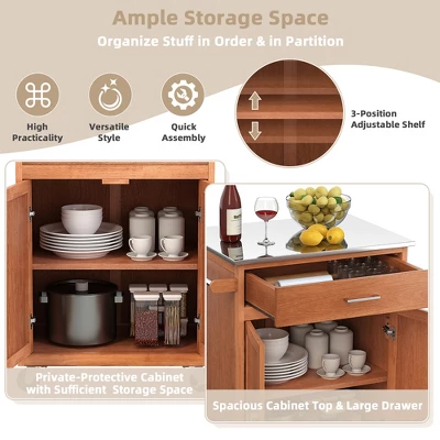 Costway Wood Kitchen Trolley Cart Stainless Steel Top Rolling Storage Cabinet Island - Image 4