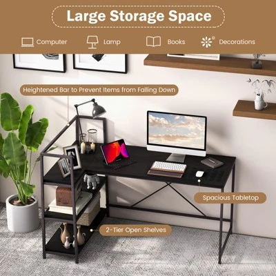 Tangkula 59 Inch L-Shaped Computer Desk Large Reversible Corner Desk W/ Open Storage Shelves Space-Saving Writing Study Table PC Laptop Gaming Desk Black/White + Natural/Black + Walnut - Image 6