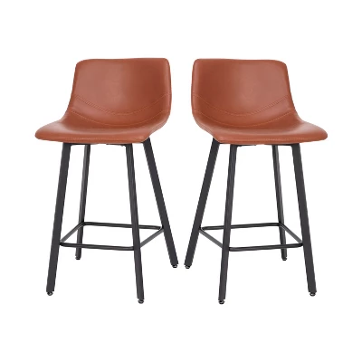 Emma And Oliver Set Of Two 24" Modern Upholstered Barstools, Matte Metal Frames And Plastic Floor Glides - Image 4