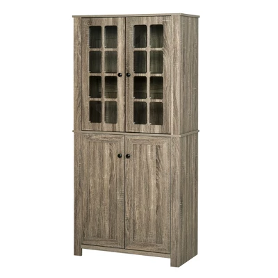 HOMCOM Freestanding Kitchen Pantry Storage With 2 Large Cabinets, 4 Shelves, Framed Glass Doors And Anti-Toppling Design - Image 3