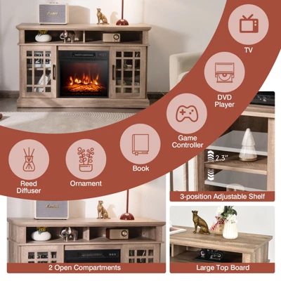Tangkula 48" TV Stand Console Cabinet W/ Fireplace Entertainment Center For Living Room - Image 6