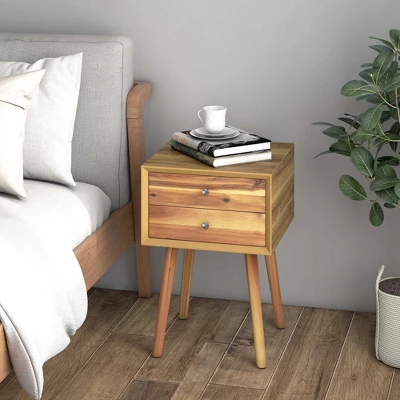 Costway End Table W/Drawers And Storage Wooden Mid-Century Accent Side Table Multipurpose For Bedroom, Living Room Home Furniture Nightstand