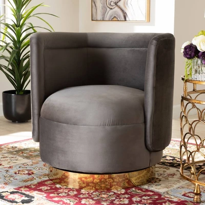 Saffi Velvet Upholstered Swivel Accent Chair - Baxton Studio - Image 5