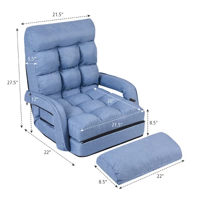Costway Folding Floor Armchair W/6-position Adjustable Back & Lumbar Pillow Blue - Image 6