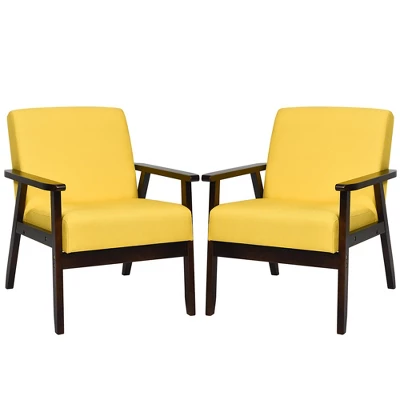 Costway Set Of 2 Fabric Accent Armchair Solid Wood Upholstered Lounge Chair YellowBeigeGrey OrangeBlueGrey - Image 13