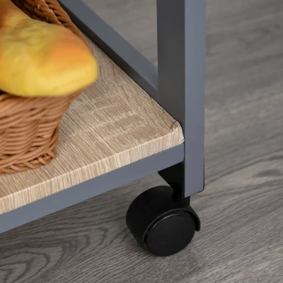 HOMCOM Mobile Rolling Kitchen Island Trolley Serving Cart With Underneath Drawer & Slide-Out Wire Storage Basket, Grey - Image 7