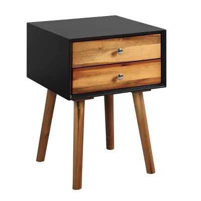 Costway End Table W/Drawers And Storage Wooden Mid-Century Accent Side Table Multipurpose For Bedroom, Living Room Home Furniture Nightstand - Image 11