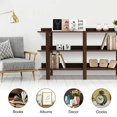 Costway 59'' 3 Tier Console Table With Storage Wooden Sofa Entryway Table Brown Walnut - Image 5