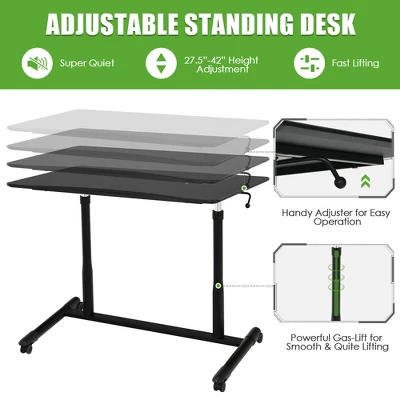 Costway Height Adjustable Computer Desk Sit To Stand Rolling Notebook Table Black - Image 6