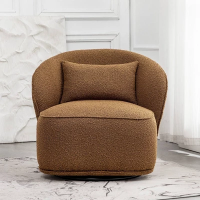 Boucle Upholstered Swivel Barrel Chair - Kinwell - Image 2