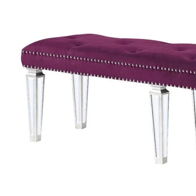 60" Varian Mirrored Bench Burgundy Velvet - Acme Furniture