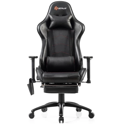 Costway Massage Gaming Chair Adjustable Reclining Racing Chair W/Headrest&Footrest GrayBlack - Image 8