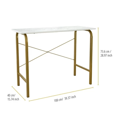 40" Home Office Computer Desk With Metal Base Marble/Brass - Teamson Home - Image 8