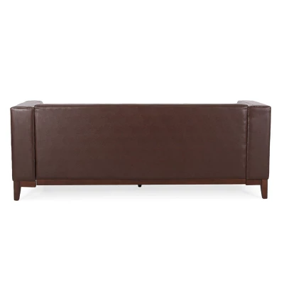 Raintree Mid Century Modern Faux Leather Tufted 3 Seater Sofa Dark Brown/Espresso - Christopher Knight Home - Image 4