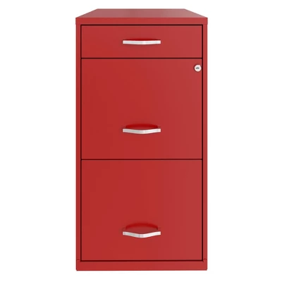 Space Solutions 18 Inch Wide Metal Organizer File Cabinet For Office Supplies And Hanging File Folders W/ Pencil Drawer & 3 File Drawers, Red - Image 2