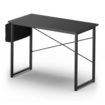 Costway 40''Modern Computer Desk Study Writing Table W/ Storage Bag Black/Coffee/Brown - Image 5
