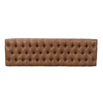 52.25" Draper Large Decorative Bench With Button Tufting Light Brown Faux Leather - HomePop - Image 4