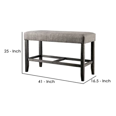 41" Counter Height Bench With Padded Seating Gray - Benzara - Image 4