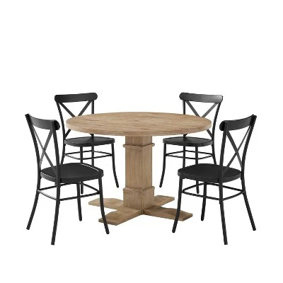 5pc Joanna Round Dining Set With 4 Camille Chairs Matte Black - Crosley - Image 2