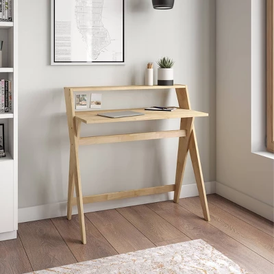 Rhodes Scandinavian Inspired Scissor Leg Study Desk Natural - Handy Living - Image 3