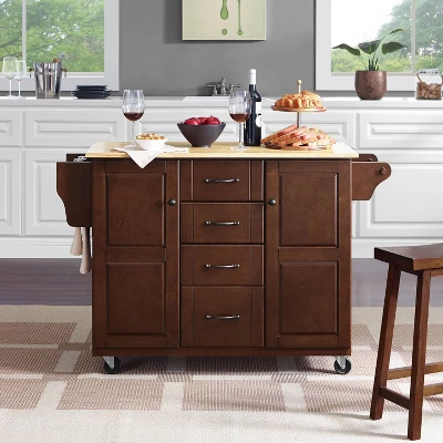Eleanor Wood Top Kitchen Cart Mahogany/Natural - Crosley - Image 2