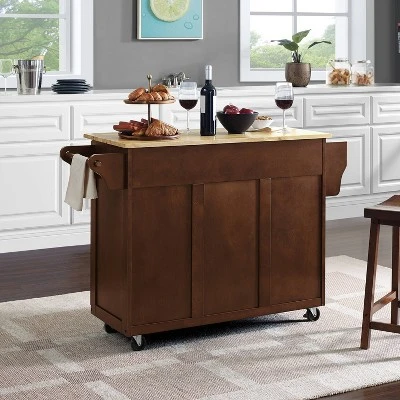Eleanor Wood Top Kitchen Cart Mahogany/Natural - Crosley - Image 4