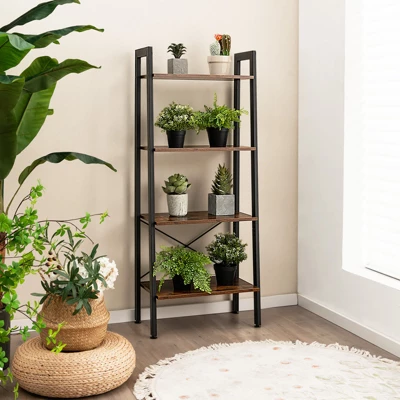 Costway 4-Tier Bookshelf Industrial Display Storage Shelf Plant Flower Stand Metal Frame - Image 3