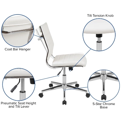 Merrick Lane Ergonomic Swivel Office Chair Ribbed Back And Seat Mid-Back Armless Computer Desk Chair With Metal Base - Image 10