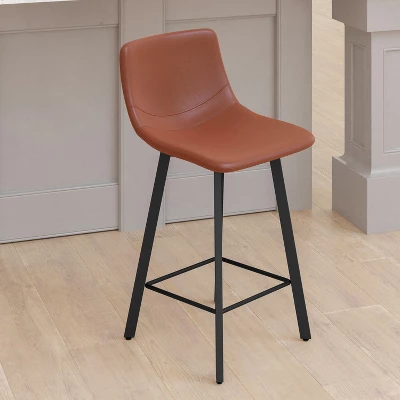 Emma And Oliver Set Of Two 24" Modern Upholstered Barstools, Matte Metal Frames And Plastic Floor Glides - Image 2