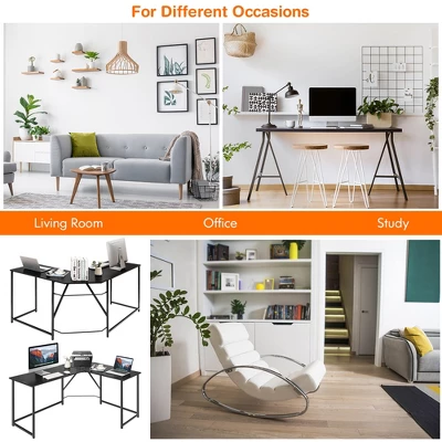 Costway 58''x 47'' L Shaped Corner Computer Desk Home Office Workstation BrownBlack - Image 6