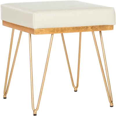 Jenine Faux Ostrich Square Bench - Cream/Gold - Safavieh - Image 2
