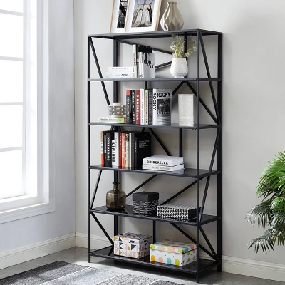 71.5" Ginrel Metal Display 5 Shelves Bookshelf Black - MiBasics