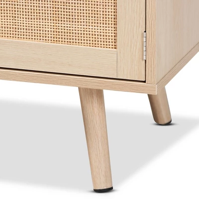 Sebille Wood With Natural Rattan 2 Door TV Stand For TVs Up To 45" Light Brown - Baxton Studio - Image 5