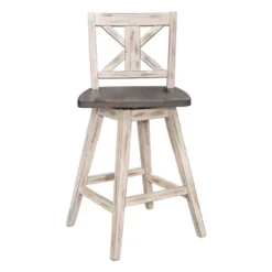 Homelegance Amsonia 360 Swivel High Dining Chair Stool Set For Counter Height Bars, Pubs, Or Kitchens, Distressed White And Gray (2 Pack)