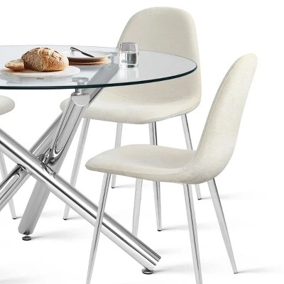 Eileen+Spoon 5-Piece Silver Round Clear Glass Dining Table Set With 4 Upholstered Chairs -The Pop Maison - Image 2