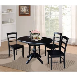 36" Round Extension Table With 4 Madrid Ladderback Dining Chairs Black - International Concepts