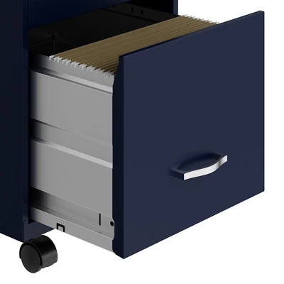 Space Solutions 18 Inch Wide Metal Mobile Organizer File Cabinet For Office Supplies & Hanging File Folders With Pencil Drawer & 3 File Drawers, Navy - Image 4