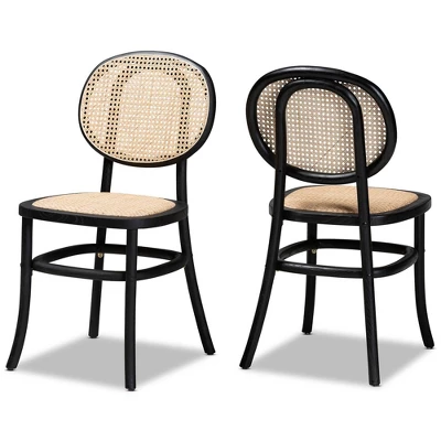 2pc Garold Woven Rattan And Wood Cane Dining Chair Set - Baxton Studio - Image 9