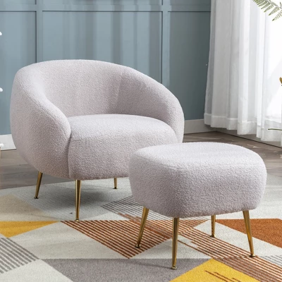 Modern Accent Chair, Teddy Short Plush Particle Velvet Armchair With Ottoman-ModernLuxe - Image 11