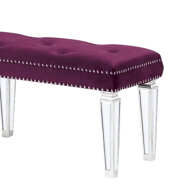 60" Varian Mirrored Bench Burgundy Velvet - Acme Furniture - Image 2