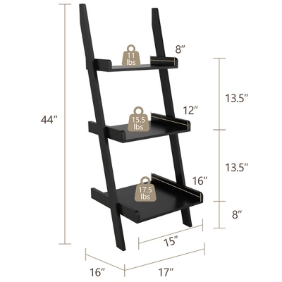 Costway 3 Tier Leaning Rack Wall Ladder Book Shelf Bookcase Storage Display Multipurpose