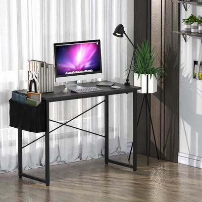 Costway 40''Modern Computer Desk Study Writing Table W/ Storage Bag Black/Coffee/Brown - Image 2