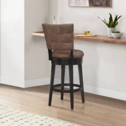 30" Kaede Wood And Upholstered Swivel Barstool Black/Chestnut - Hillsdale Furniture