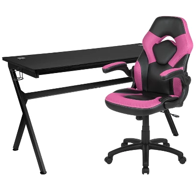 Flash Furniture Gaming Desk And Racing Chair Set With Cup Holder, Headphone Hook And Removable Mouse Pad Top - 2 Wire Management Holes - Image 13