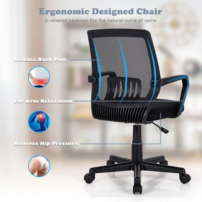 Costway Mid-Back Mesh Office Chair Height Adjustable Executive Chair W/ Lumbar Support - Image 5