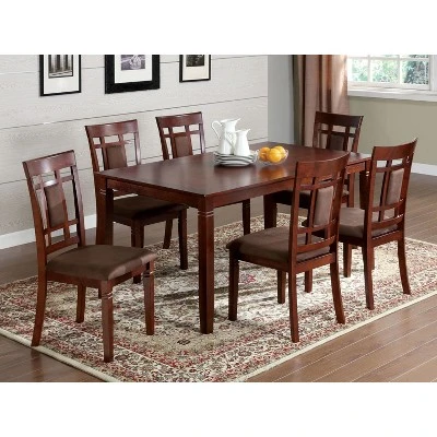 7pc Adressa Dining Set With Gridded And Padded Chair Back/Dark Cherry - MiBasics - Image 2