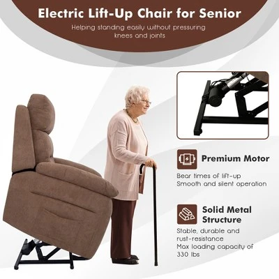 Costway Power Lift Recliner Chair Sofa For Elderly W/ Side Pocket & Remote Control GreyBrown - Image 4