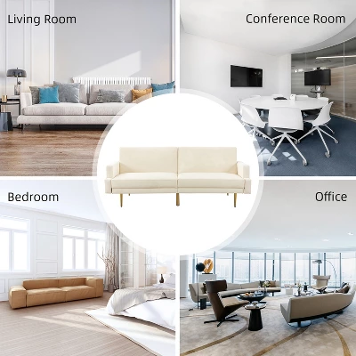 Lanna 76"Wide Vegan Leather Modern Style Convertible Futon Sofa Bed For Living Room Guest Bedroom | ARTFUL LIVING DESIGN - Image 3